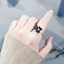 Anillos abiertos giratorios con esmalte y circonita cúbica pavé de latón para mujer&nbsp;FS-WGCF8B8-01