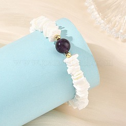 Braccialetti elasticizzati con perline heishi quadrate di conchiglie marine naturali e perline rotonde di pietre preziose&nbsp;BJEW-JB14476