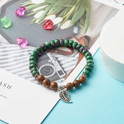 Bracelet extensible reiki rubis naturel et perles de bois de wengé&nbsp;BJEW-JB06896-03