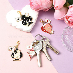 4 pendentif chat en alliage émaillé avec carte à jouer&nbsp;HJEW-YW00482