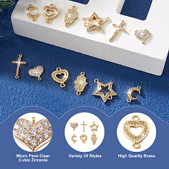 12 pz 6 stili in ottone micro pavimentano i ciondoli del connettore cubic zirconia trasparente&nbsp;KK-TA0001-14