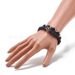 Set di braccialetti elastici a energia energetica con perle rotonde in pietra lavica naturale e ematite sintetica non magnetica&nbsp;BJEW-JB07051