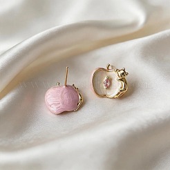 Pendientes de botón de latón con circonita cúbica individual engastada para mujer.&nbsp;WGF0550-01