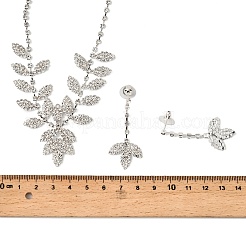 Blatt-Messing-Strass-Ohrstecker & Anhänger-Halsketten-Set für Damen&nbsp;SJEW-M102-07S