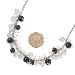3 collana con catena rolo in acciaio inossidabile 304 con perline di vetro rotonde in 3 colori&nbsp;NJEW-JN05359