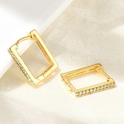Orecchini a cerchio in ottone rettangolare con micro pavé di zirconi cubici trasparenti&nbsp;EJEW-D311-090G