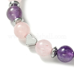 Armband mit geflochtenen Herzperlen aus natürlichem Rosenquarz&nbsp;BJEW-JB09703-03