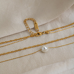 Collares de doble capa de acero inoxidable 304 con colgantes redondos de perlas de imitación blancas para mujer.&nbsp;KQ2558