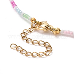 Halskette mit Herzanhänger aus legiertem Zirkonia mit Glasperlenketten für Damen&nbsp;NJEW-JN04291