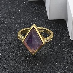 Rhombus natürliche Amethyst Fingerringe&nbsp;RJEW-B113-01G-08