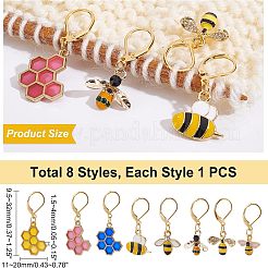 8 Stück 8 Stile Bienen- und Waben-Ohrhänger mit Klapphebel für Damen&nbsp;HJEW-NB0001-36