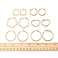 6 Paar Creolen aus 6 Edelstahl mit 24~34.5x1.5~2.5 Stilen&nbsp;EJEW-FS0001-06