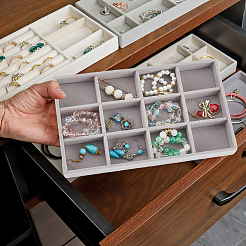 12 Gitter Rechteck Holz mit Samt bedeckt Schmuck Schmuck Display Tabletts&nbsp;AJEW-WH20054-062F-02
