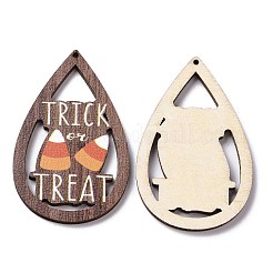 Grandi ciondoli in legno di pioppo stampato a faccia singola a tema halloween&nbsp;WOOD-G015-04D