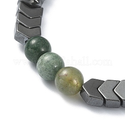 Braccialetto elasticizzato da donna con pietre preziose miste naturali rotonde e ematite sintetica e cuore in lega con perline&nbsp;BJEW-JB09374