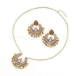 Set di collana con ciondolo a goccia e anello in lega e perle di plastica e smalto e orecchini pendenti a bottone&nbsp;FS-WG36BCF-04