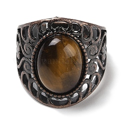 Natürliche Tigerauge ovale verstellbare Ringe&nbsp;RJEW-K271-06R-22