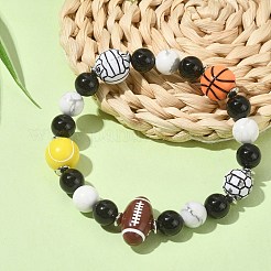 Bracciali elasticizzati con perline di onice nero naturale e howlite&nbsp;BJEW-TA00332