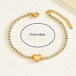 Elegante Herz 201 Edelstahl Strass Cup Ketten funkelnde Armbänder für Frauen tägliche Party&nbsp;ZW4725