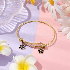 Glasperlen & Edelstahl-Armreifen mit schwarzer Blume für Damen&nbsp;BJEW-JB10411