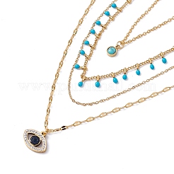 Collana multistrato con ciondoli occhio di cavallo turchese sintetico e strass con perline di plastica&nbsp;NJEW-P269-19G