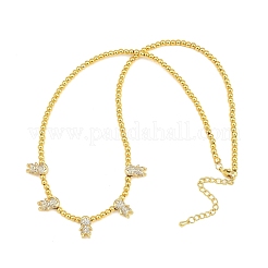 Collane con ciondolo a forma di ragazzo e perline rotonde in ottone con micro pavé di zirconi cubici trasparenti&nbsp;KK-CBA4547-14G