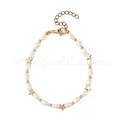 Armbänder aus natürlichen Süßwasserzuchtperlen und Messingperlen für Damen&nbsp;BJEW-JB14155