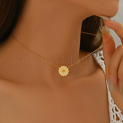 Collares colgantes de acero inoxidable esmaltados con margaritas blancas para primavera y verano para mujer&nbsp;QJ9119-1
