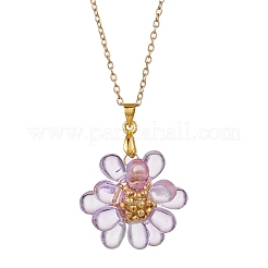 Colliers pendentifs en perles de verre faites à la main avec des fleurs&nbsp;NJEW-MZ00096-02