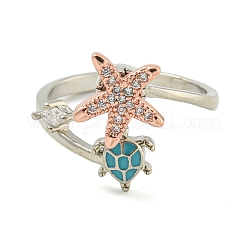 Drehbare Manschettenringe aus Emaille mit Schildkröte und Seestern für Damen&nbsp;X-RJEW-M016-08P