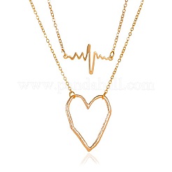 Doppellagige Halsketten mit EKG- und Herzanhänger aus Legierung für Damen&nbsp;WGD710A-01