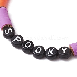 Braccialetti elasticizzati con perline in acrilico e argilla polimerica fatti a mano con parola di Halloween&nbsp;BJEW-JB10887