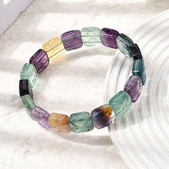 Braccialetti elasticizzati da donna con perline quadrate di fluorite arcobaleno naturale&nbsp;GG-CBA3F02-06