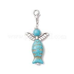 Colgante de pez ángel de plástico ABS con imitación de perla y turquesa sintética.&nbsp;HJEW-JM03532