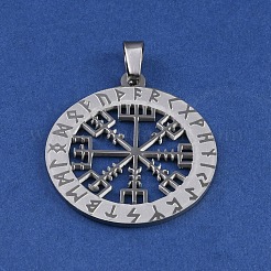 201 ciondoli amuleto con bussola vichinga norrena in acciaio inossidabile&nbsp;STAS-WH0029-32B-1