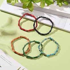 Bracelets extensibles perlés en forme de bâton de bambou en jaspe impérial naturel (teint)&nbsp;BJEW-JB09098