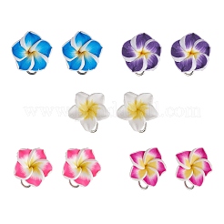 Orecchini a bottone in argilla polimerica fatti a mano con plumeria&nbsp;EJEW-JE06438