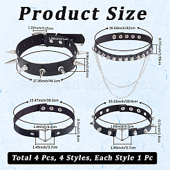 4 stücke 4 arten gothic stil spiked niet imitation leder chocker halsketten&nbsp;NJEW-CL0001-19