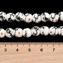 Chapelets de perles en céramique imprimées de fleurs manuelles&nbsp;PORC-M006-8mm-02