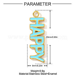 Wort glücklich Charms 304 Edelstahl Emaille Anhänger&nbsp;STAS-OY004-19G