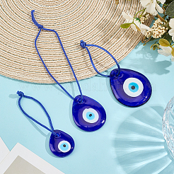 3 pendentif œil maléfique bleu en verre et fil de verre&nbsp;HJEW-GF0001-76