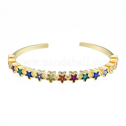 Bracelet manchette ouvert étoile zircone cubique&nbsp;BJEW-N012-042