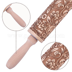 Nudelholz aus Holz mit Blumenmuster&nbsp;AJEW-WH0528-06-1