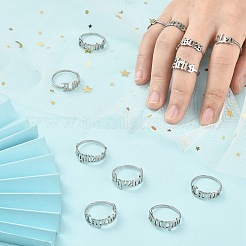 Anlaufgeschütztes 12-teiliges Set mit offenen Manschettenringen aus 304 Edelstahl mit 12 Sternbildern für Damen&nbsp;RJEW-TZ0001-02