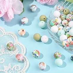 40 pièce de perles focales rondes en silicone imprimées de 5 styles&nbsp;SIL-YW0001-65