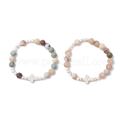 Pulseras elásticas de ágata de hoja de bambú natural&nbsp;BJEW-JB12815
