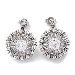 Latón micro pave aretes de circonita cúbica transparente&nbsp;EJEW-C130-01P