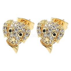 Boucles d'oreilles à tige en laiton avec micro pavé de zircons cubiques transparents pour chien&nbsp;EJEW-Z144-01G