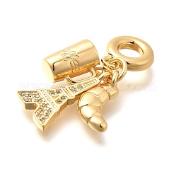 Messing klare Zirkonia Croissant & Tasse & Eiffelturm europäische Anhänger Charms&nbsp;KK-U048-20G