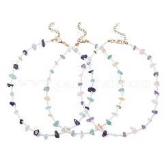3 stücke 3 arten natürliche lapis lazuli & aquamarin & amethyst & rose quarz & aventurin & citrin chip & glas samen baeded halsketten für frauen&nbsp;NJEW-JN05603